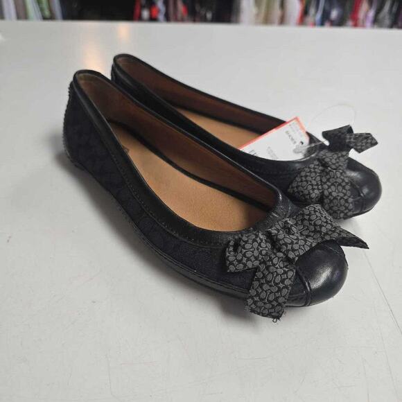 Coach Saundra Black Signature Jacquard Bow Ballet Flats - Picture 1 of 5